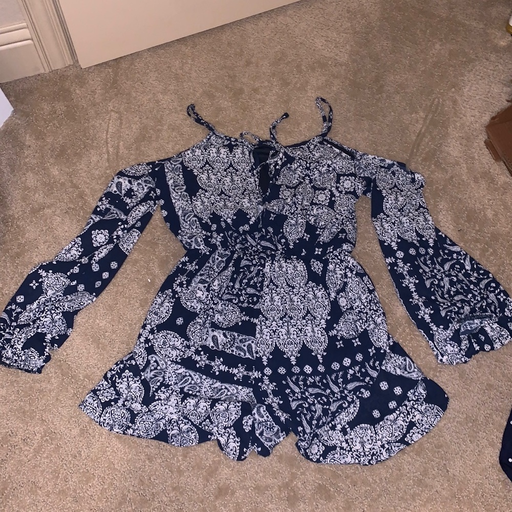 Altar’d State, Navy & White, open shoulder, romper